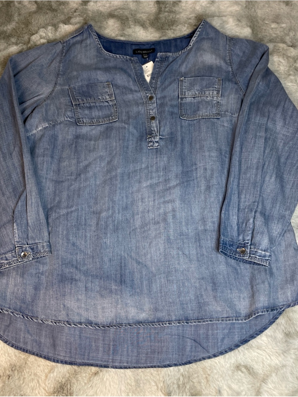 Lane Bryant Light Blue Denim Henley Blouse-0223